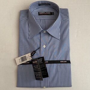 Kirkland Non-Iron Blue Striped Dress Shirt Size 16.5